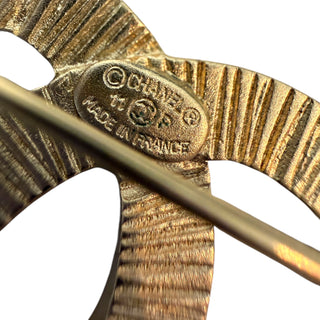 Chanel Gold Textured CC Logo Pearl Drop Brooch