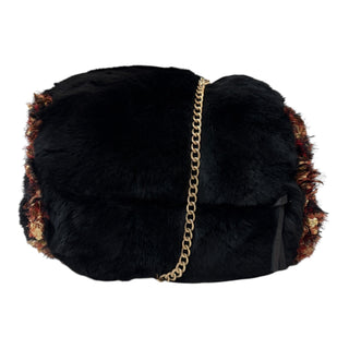 Chanel Black Rabbit Fur & Tweed CC Logo Hand Muff Crossbody Bag With Gold CC Chain