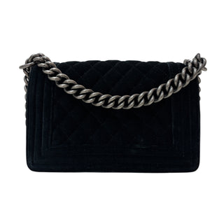 Chanel Black Velvet Small Boy Bag With Ruthenium Hardware