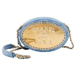 Chanel Blue Denim Vanity Clutch With Gold Hardware Chain