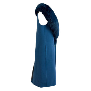Fendi Blue Fleece Wool Coat with Mink Fur Collar