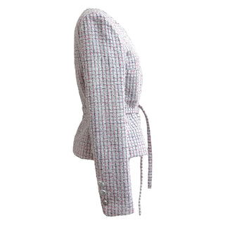 Chanel Pink and White Belted Tweed Jacket