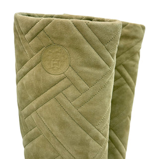 Hermès Beige Suede Quilted Knee-High Boots