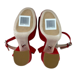 Miu Miu Red Suede Platform Sandals with Rose Appliqué