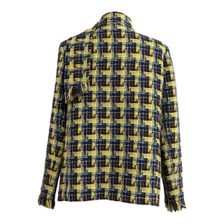 Chanel Yellow & Navy Multicolor Tweed Jacket with Scarf