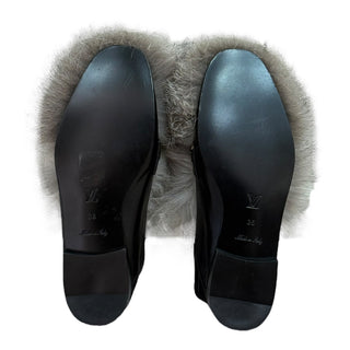 Louis Vuitton Black Leather Mules with Silver Fur Trim