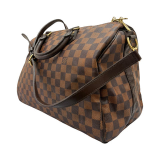 Louis Vuitton Speedy 35 In Damier Ebene Canvas With Dark Chocolate Leather Trim