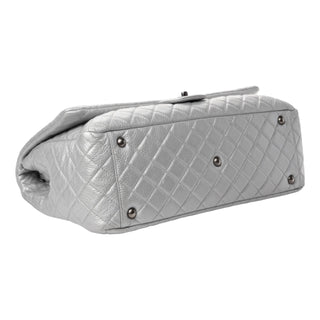 Chanel Silver Metallic Calfskin Quilted XXL Travel Flap Bag