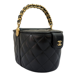 Chanel Black Quilted Lambskin Vanity Top Handle Bag With Gold Hardware