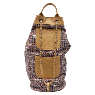 Chanel Tweed & Beige Caviar Leather Triple Pocket Backpack