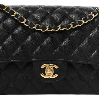 Chanel Black Medium Classic Double Flap Bag In Caviar Leather With Gold Hardware