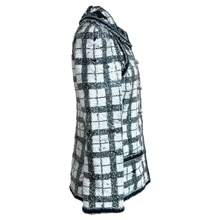 Chanel Black & White Sequin Jacket With Tweed Contrast Trim