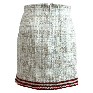Chanel White Tweed Sailor Collar Burgundy Trim Jacket And Skirt Set