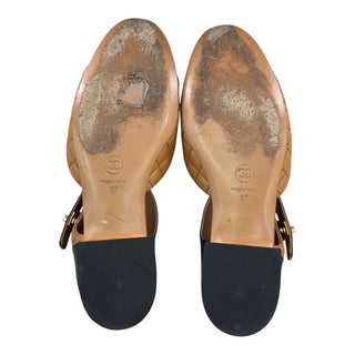 Chanel Tan Quilted Leather & Black Patent Cap-Toe Ankle-Strap Flats