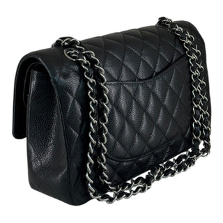 Chanel Black Caviar Medium Classic Double Flap Bag With Silver Hardware