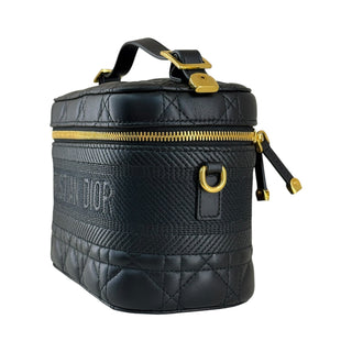 Christian Dior Black Lambskin Small Embroidered Travel Vanity Case with Strap
