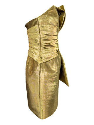 Saint Laurent Gold Lurex Bow Detail Strapless Mini Dress FR 40