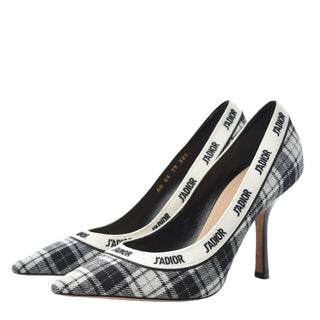 Christian Dior Canvas Ribbon Tartan Print Embroidered J'Adior Pumps