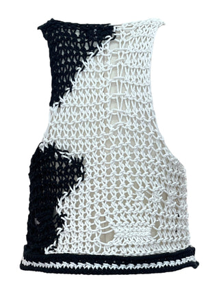 Chanel Crochet Knit Bralette in Black & White with Dove Embroidery