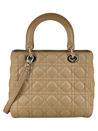 Christian Dior Beige Diamond Lambskin Medium Lady Dior Bag
