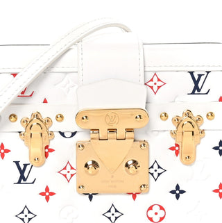 Louis Vuitton White Red Blue Lambskin Embossed Monogram Petite Malle Bag