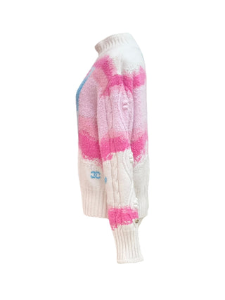 Chanel White & Pink NO5 Pop Dream Intarsia Knit Sweater