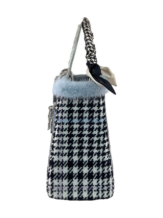 Christian Dior Mint Green Tweed Crocodile Mink Plaid Medium Lady Dior Bag