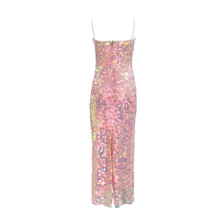 The New Arrivals Ilkyaz Ozel Iridescent Pink Sequin  Strap Midi Dress