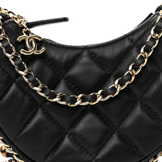 Chanel Lambskin Black Quilted Mini Chain Around Hobo Bag