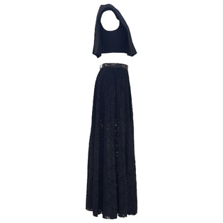 Louis Vuitton Black Structured Crop Top & Lace Maxi Skirt Set