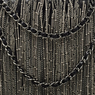 Chanel Black Leather Metal Fringe Round Chain Clutch
