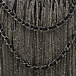 Chanel Black Leather Metal Fringe Round Chain Clutch