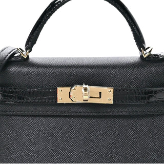 Hermes Black Madame & Shiny Alligator Touch Mini Kelly II 20 With Gold Hardware