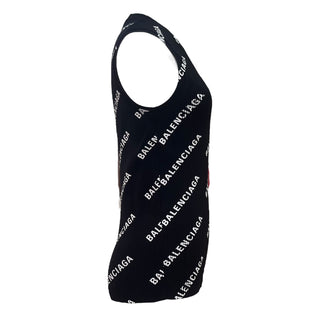 Balenciaga Black Logo Print Ribbed Sleeveless Tank Top