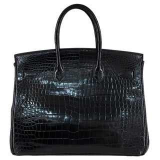 Hermès Birkin 35 Black Shiny Porosus Crocodile Leather With Palladium Hardware