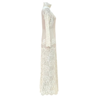 Rabanne Cream Turtleneck Lace Long Dress