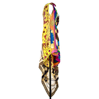Versace Multicolor Baroque Print Asymmetric Silk Mini Dress