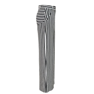Chanel La Pausa Black & White Stripe Wide Leg Wool Trousers
