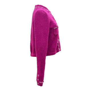 Chanel Fuchsia Sequin Embellished Cropped Cashmere Cardigan