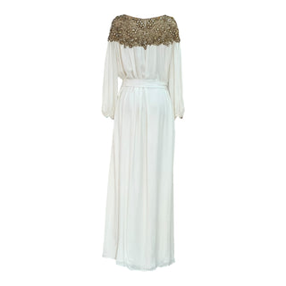 Marchesa White Embellished Long Sleeve Belted Gown