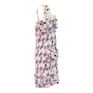 Chanel Purple Printed Geometric Ruffle Mini Sleeveless Dress