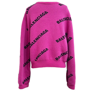 Balenciaga Fuchsia Logo Intarsia Knit Sweater