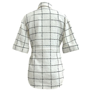 Chanel White & Black Checkered Tweed Belted Top