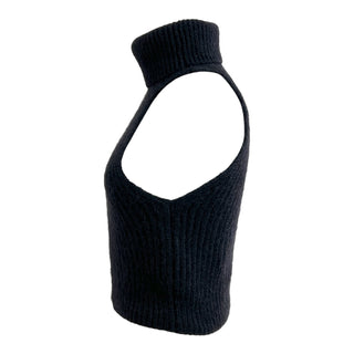 Celine Black Wool Cut-Out Asymmetric Knit Top