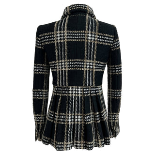 Chanel Black & Gold Check Tweed Jacket With Matching Scarf