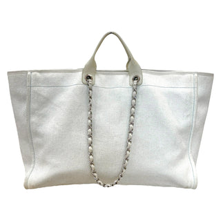 Chanel White & Grey Canvas Large Deauville Tote Bag