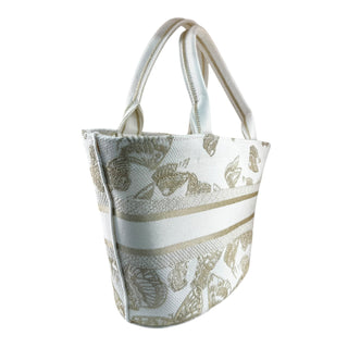 Christian Dior White & Gold Gradient Butterflies Hat Basket 2-Way Canvas Bag