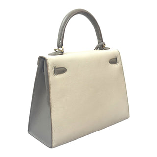 Hermès Kelly 25 Craie & Gris Asphalte In Epsom Leather With Gold Hardware