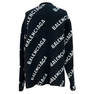 Balenciaga Black & White Logo Knit Cardigan