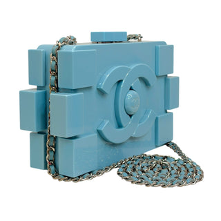 Chanel Light Baby Blue Plexiglass Supermarket Boy Brick Lego Minaudière Clutch With Silver Hardware